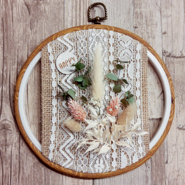 DIY | Stickrahmen dekorieren mit Spitze, Jute & Trockenblumen